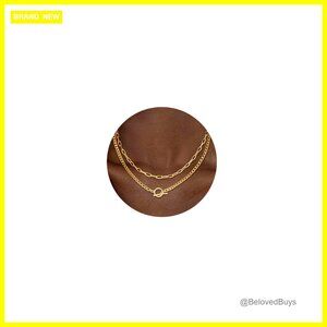 14K Gold Plated Layered Chain Necklace with Cuban Link and Lobster Clasp